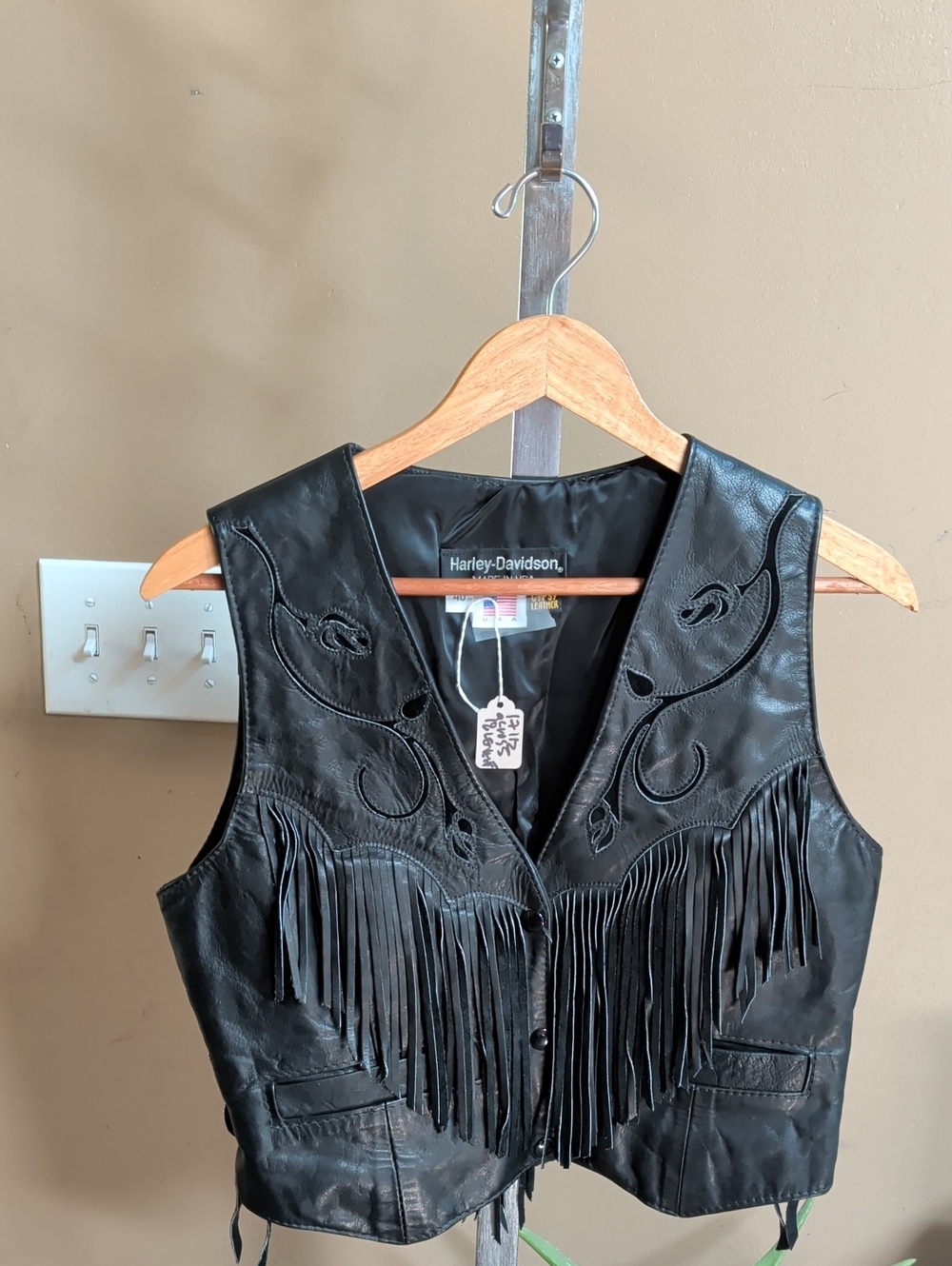 Harley-Davidson Black Leather Vest with Hang Tag